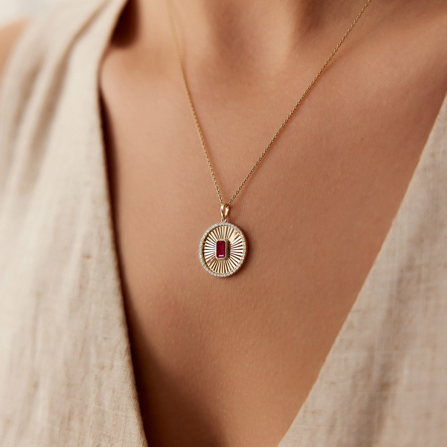 14K Ruby and Diamond Medallion Necklace