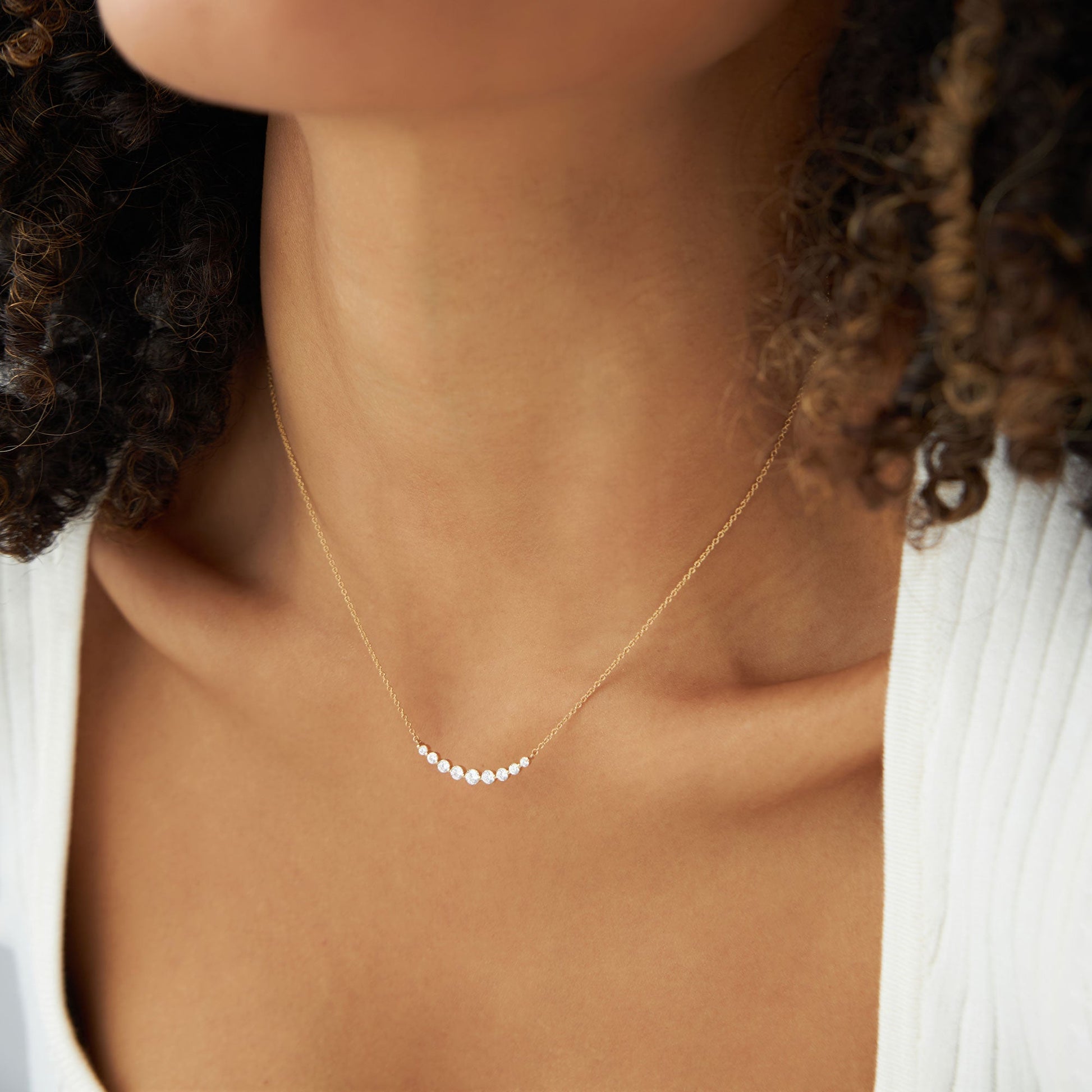 14K Shared Prong Curved Diamond Necklace