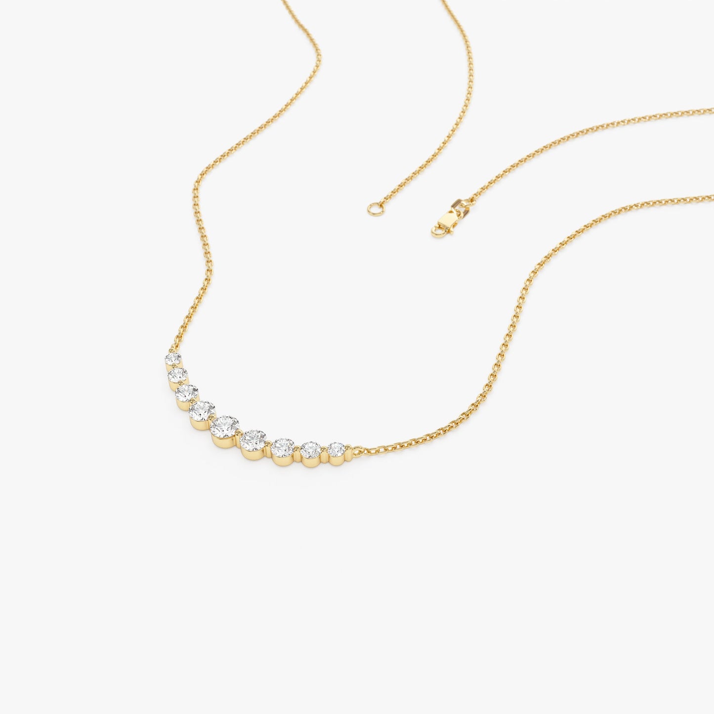 14K Shared Prong Curved Diamond Necklace