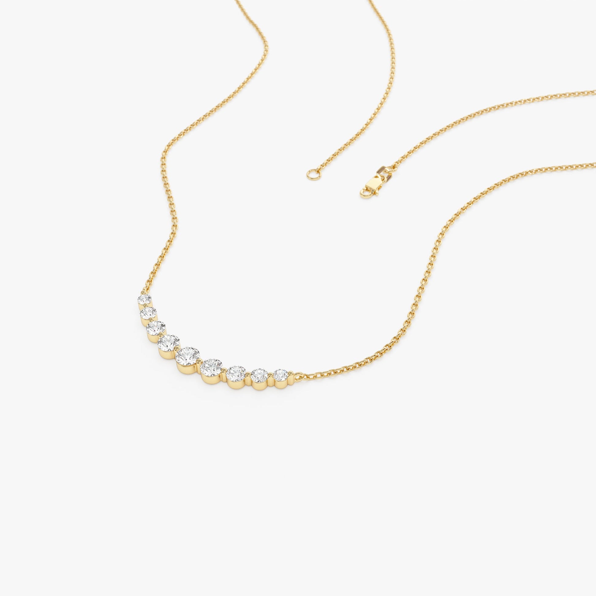 14K Shared Prong Curved Diamond Necklace