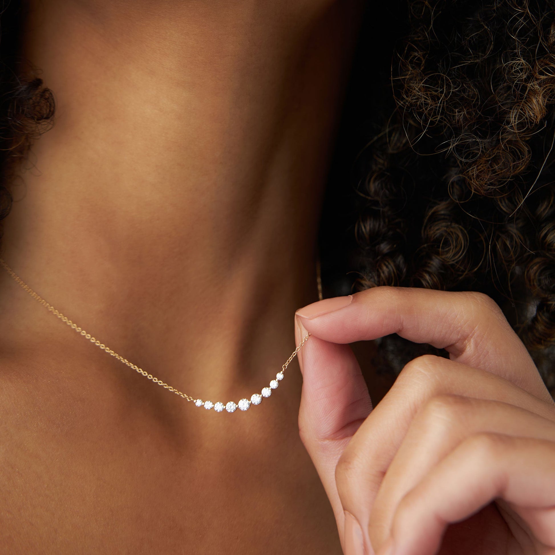 14K Shared Prong Curved Diamond Necklace