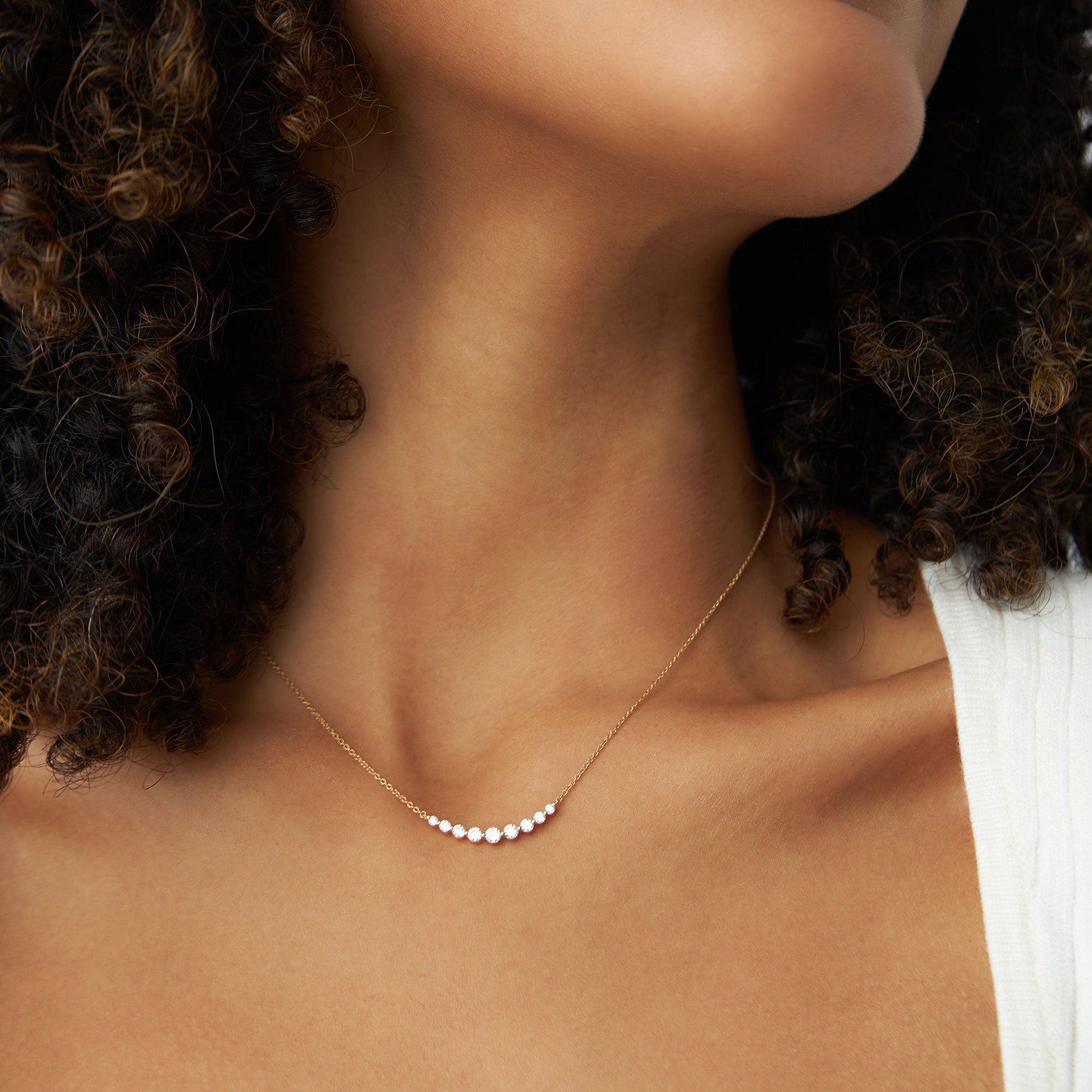 14K Shared Prong Curved Diamond Necklace