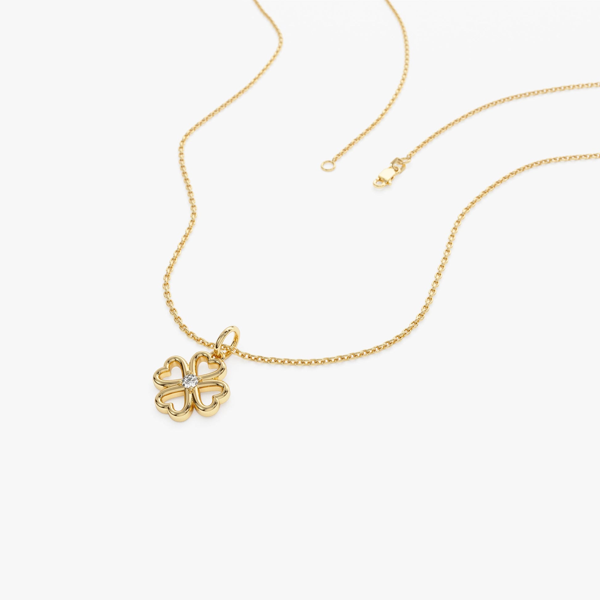 14k Single Diamond Clover Necklace