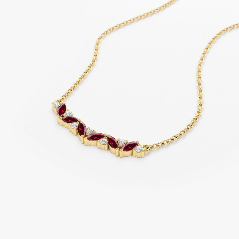 14K Slanted Ruby and Round Diamond Necklace