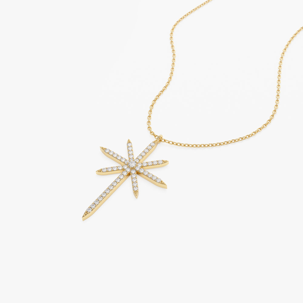 14k Solid Gold Celestial North Star Diamond Necklace