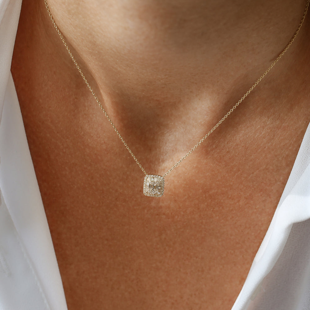 14k Unique Baguette Diamond Statement Necklace