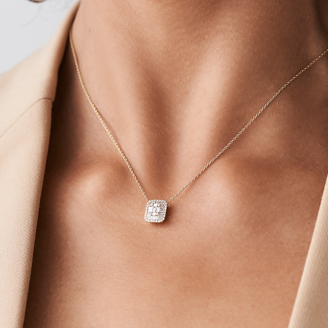 14k Unique Baguette Diamond Statement Necklace