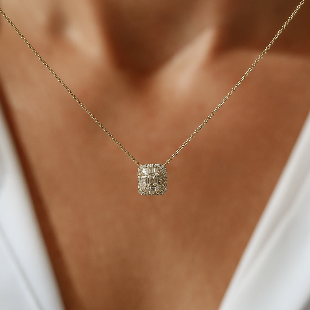14k Unique Baguette Diamond Statement Necklace
