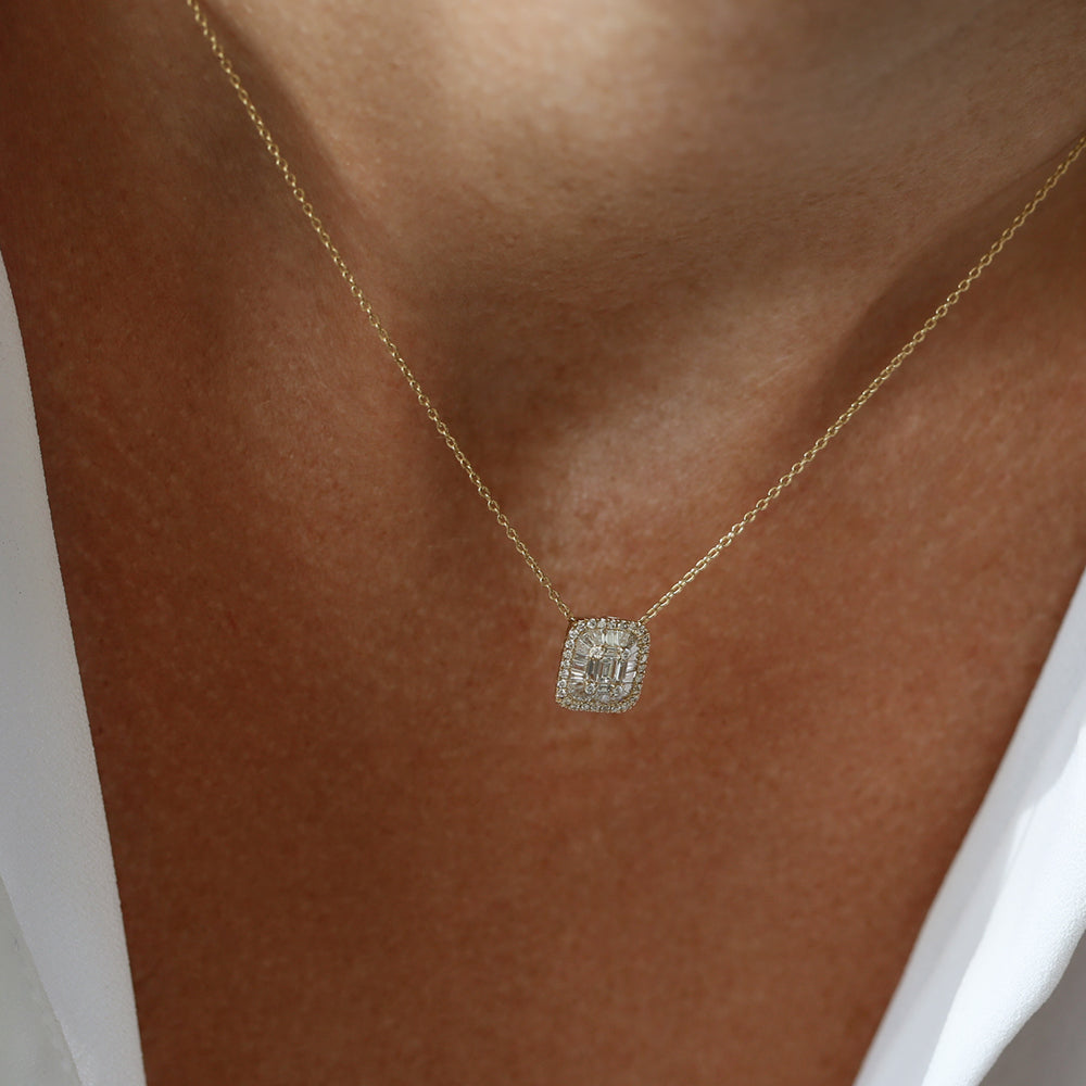 14k Unique Baguette Diamond Statement Necklace