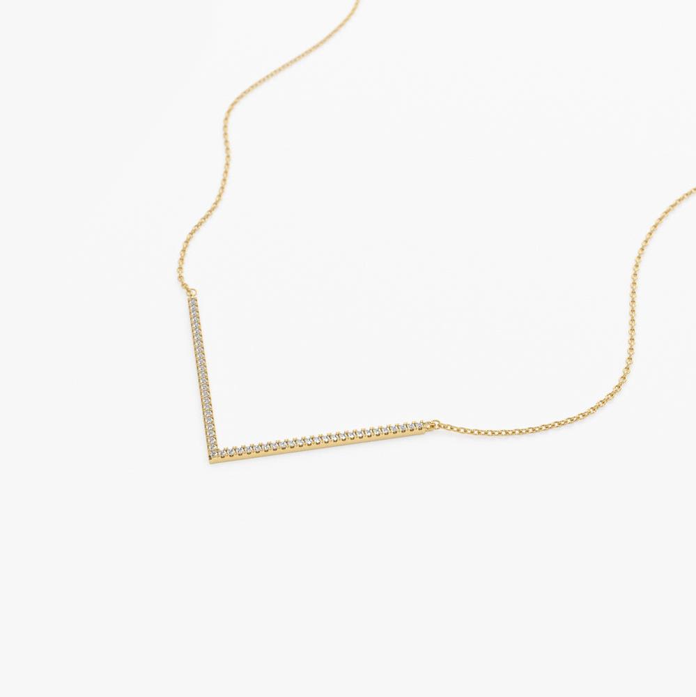 14K V Shaped Diamond Chevron Necklace