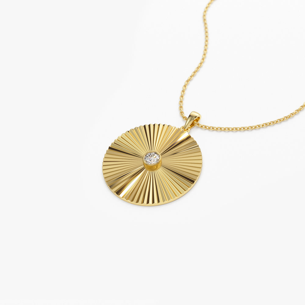 Large Diamond Disc Ray Necklace in 14K
