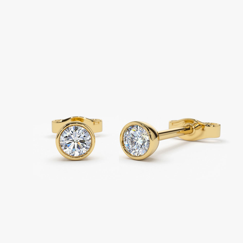 14K Bezel Setting Round Diamond Studs - Geum Jewels