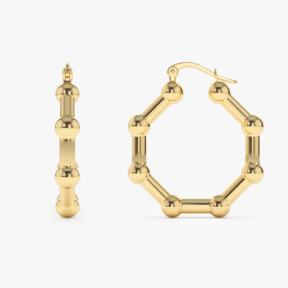 14k Beaded Tube Hoop Earrings - Geum Jewels