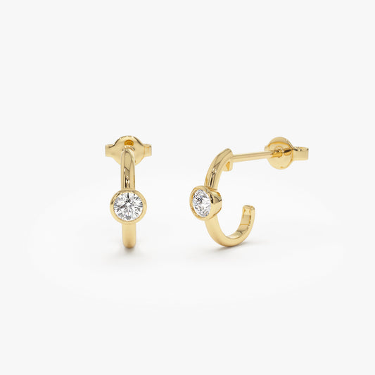 14k Bezel Setting Diamond J Hoops - Geum Jewels