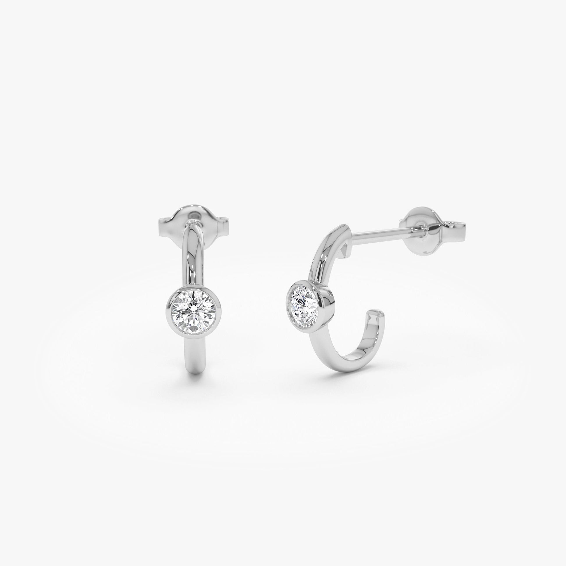 14k Bezel Setting Diamond J Hoops - Geum Jewels