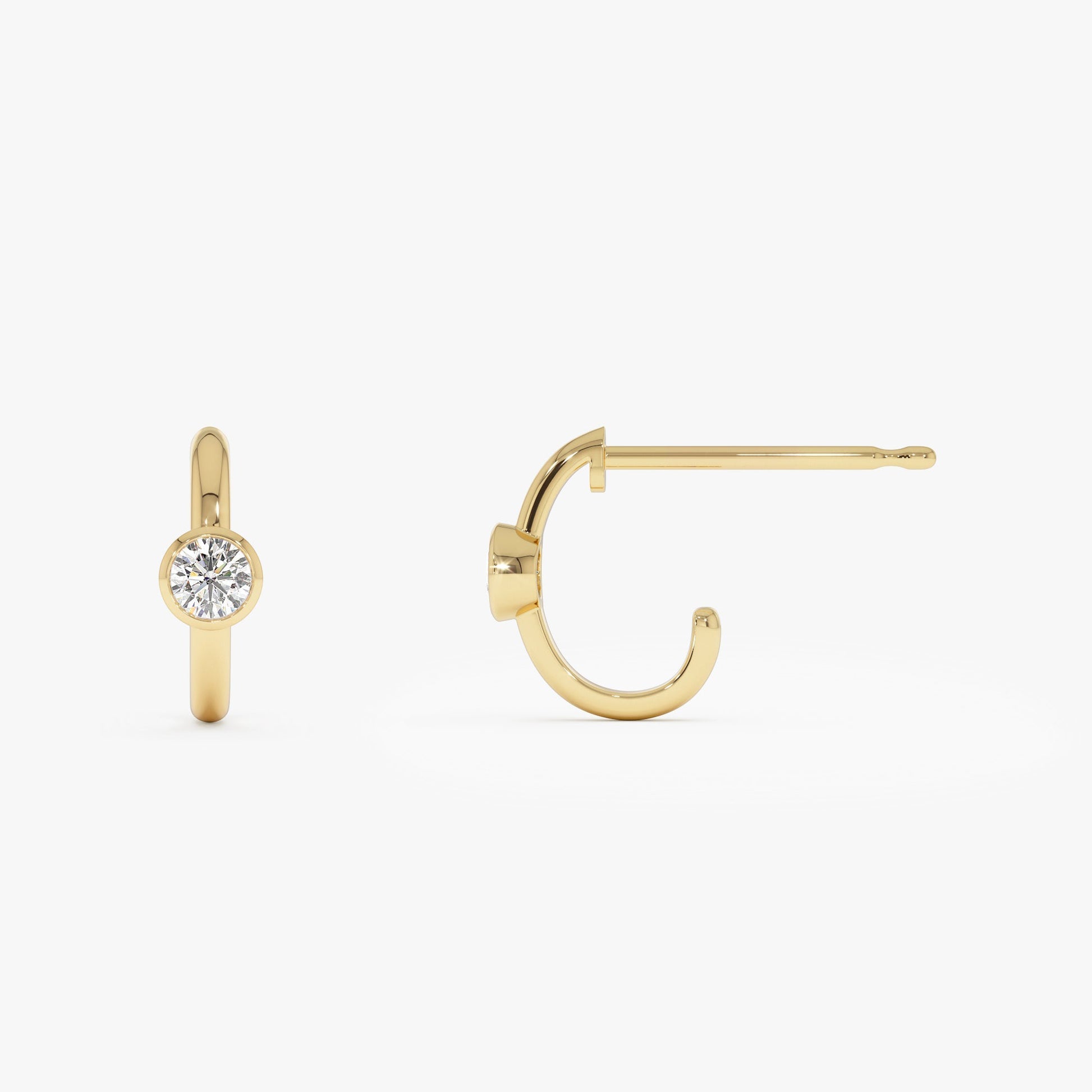 14k Bezel Setting Diamond J Hoops - Geum Jewels