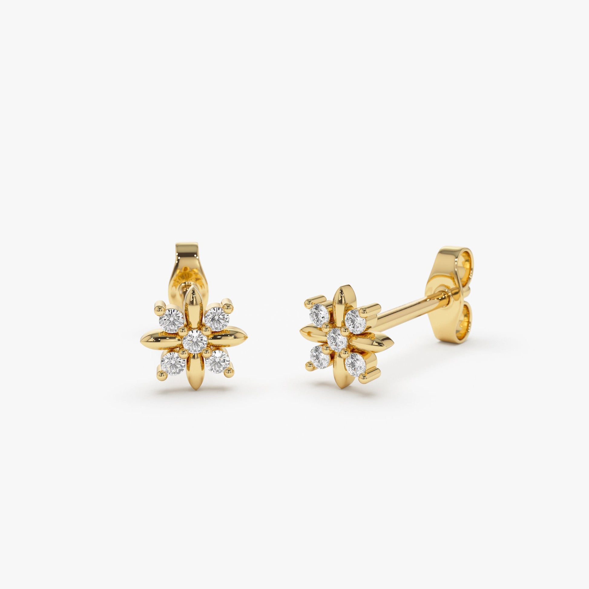 14k Dainty Crisscross Cluster Diamond Studs - Geum Jewels