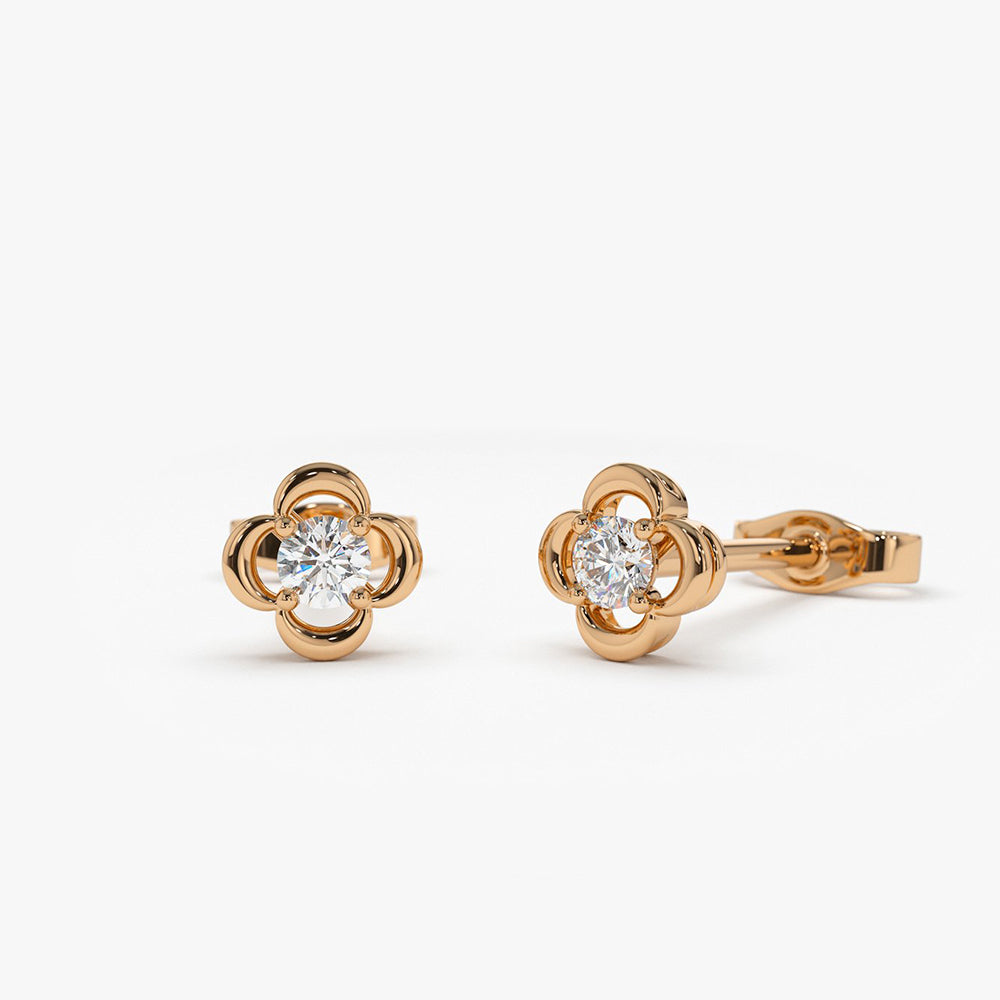 14k  Diamond Clover Earrings - Geum Jewels