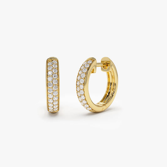 14k Double Row Micro Pave Petite Diamond Hoops - Geum Jewels