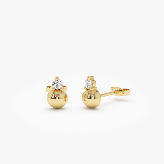 14K Gold Diamond Ball Studs - Geum Jewels