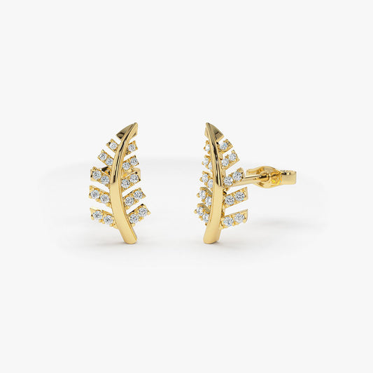 14k Gold Diamond Leaf Earrings - Geum Jewels