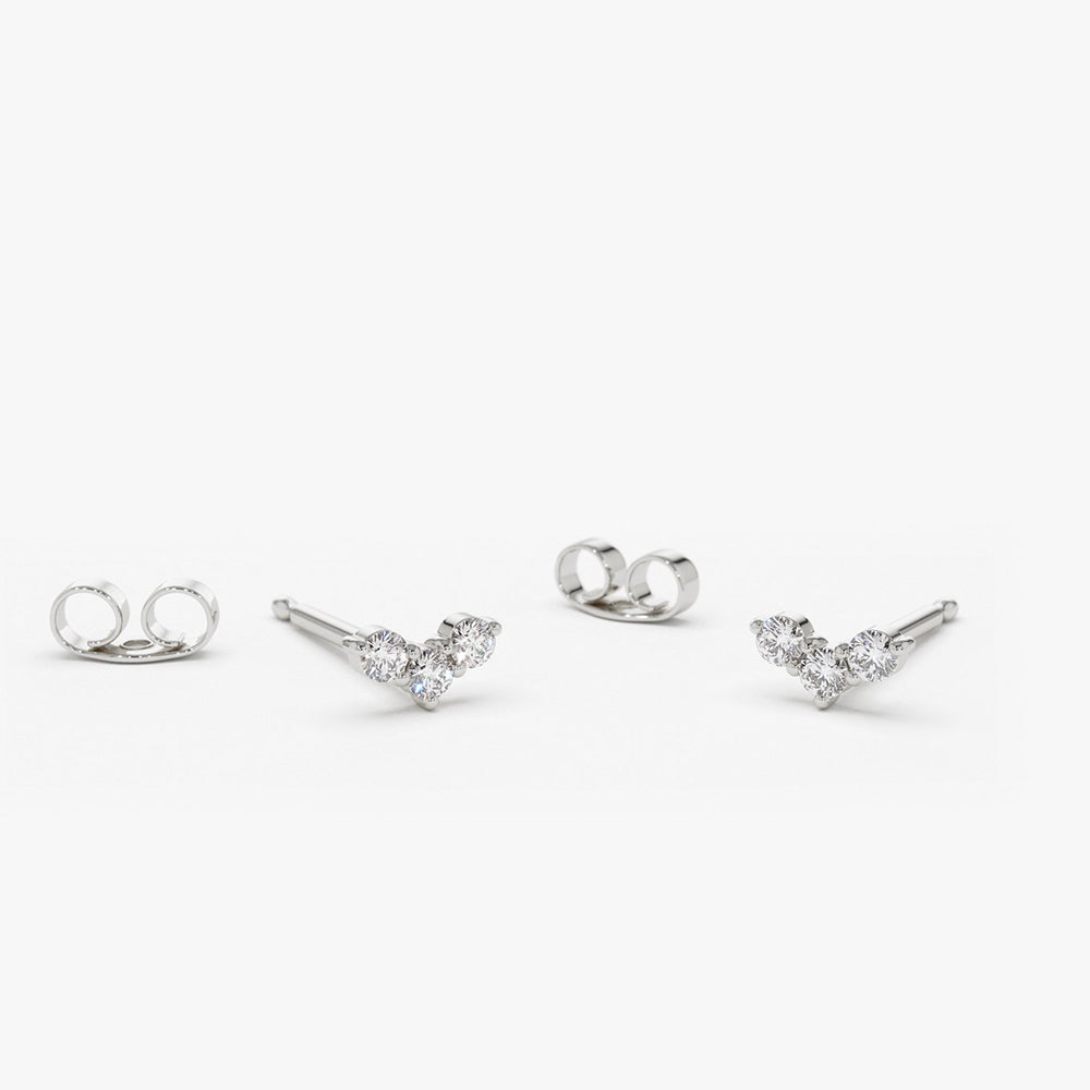 14K Gold Mini Trio Diamond Stud Earrings - Geum Jewels
