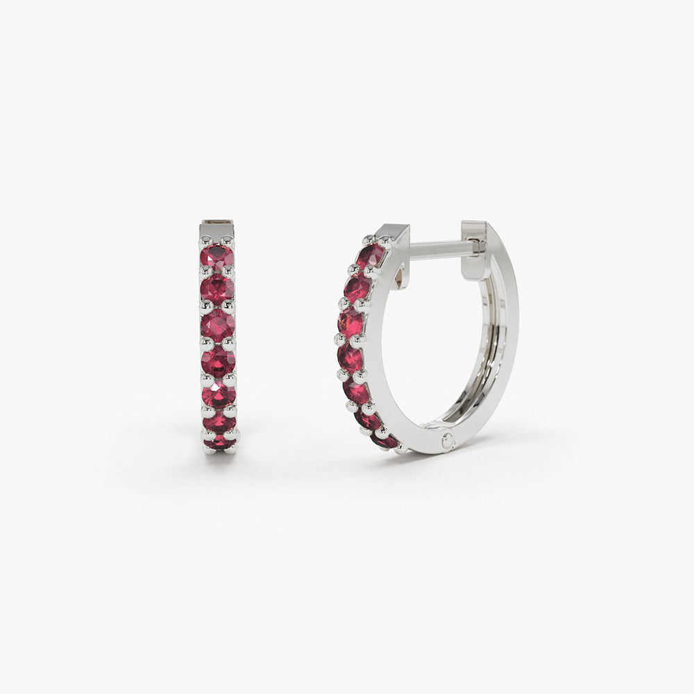 14K Gold Ruby Huggie Hoop Earrings - Geum Jewels