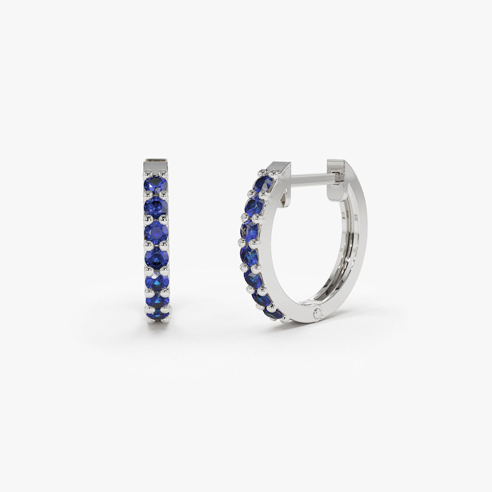 14K Gold Sapphire Huggie Hoop Earrings - Geum Jewels