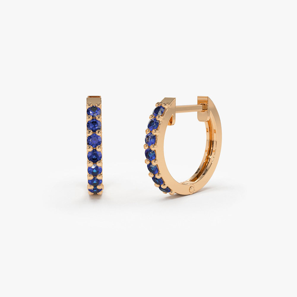 14K Gold Sapphire Huggie Hoop Earrings - Geum Jewels
