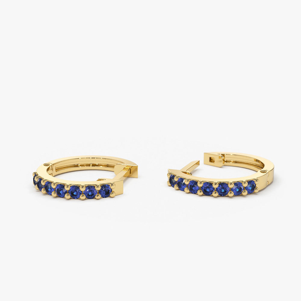 14K Gold Sapphire Huggie Hoop Earrings - Geum Jewels