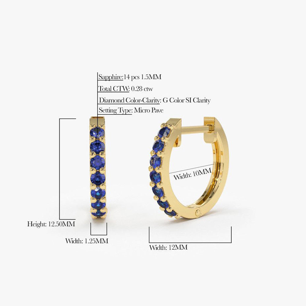 14K Gold Sapphire Huggie Hoop Earrings - Geum Jewels
