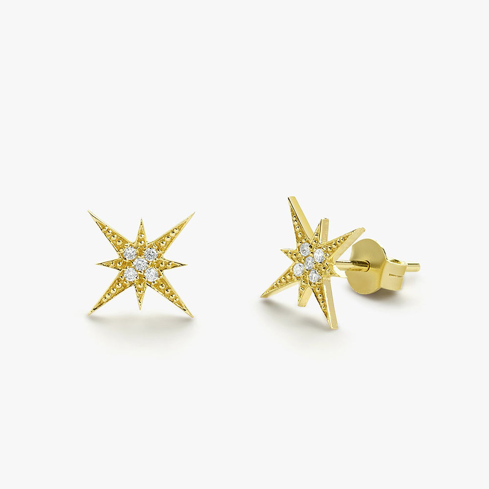 14K Gold Starburst Diamond Earrings - Geum Jewels