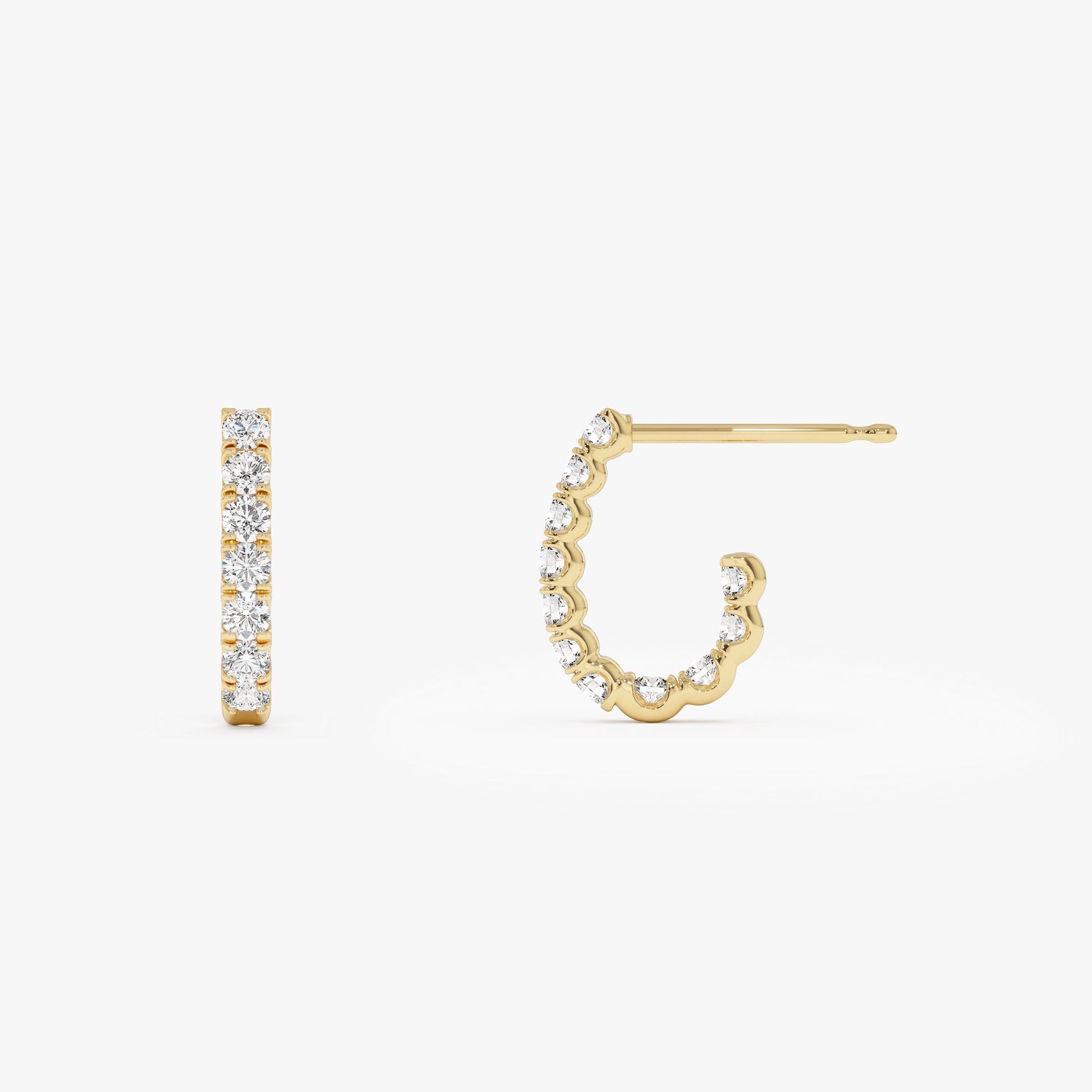 14k Inside Out J Hoop Diamond Earrings - Geum Jewels