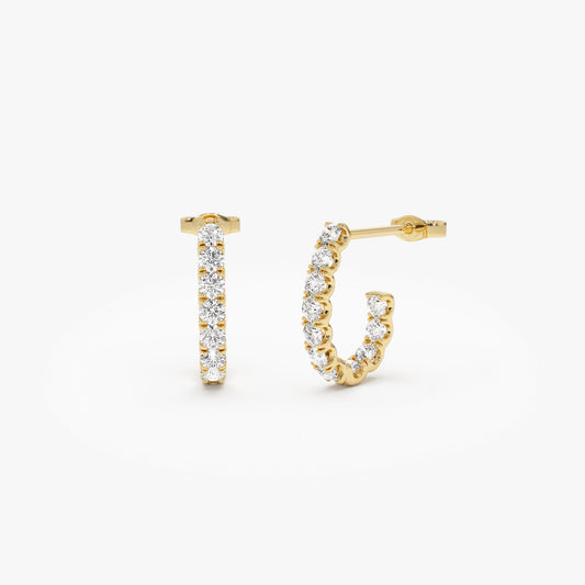 14k Inside Out J Hoop Diamond Earrings - Geum Jewels