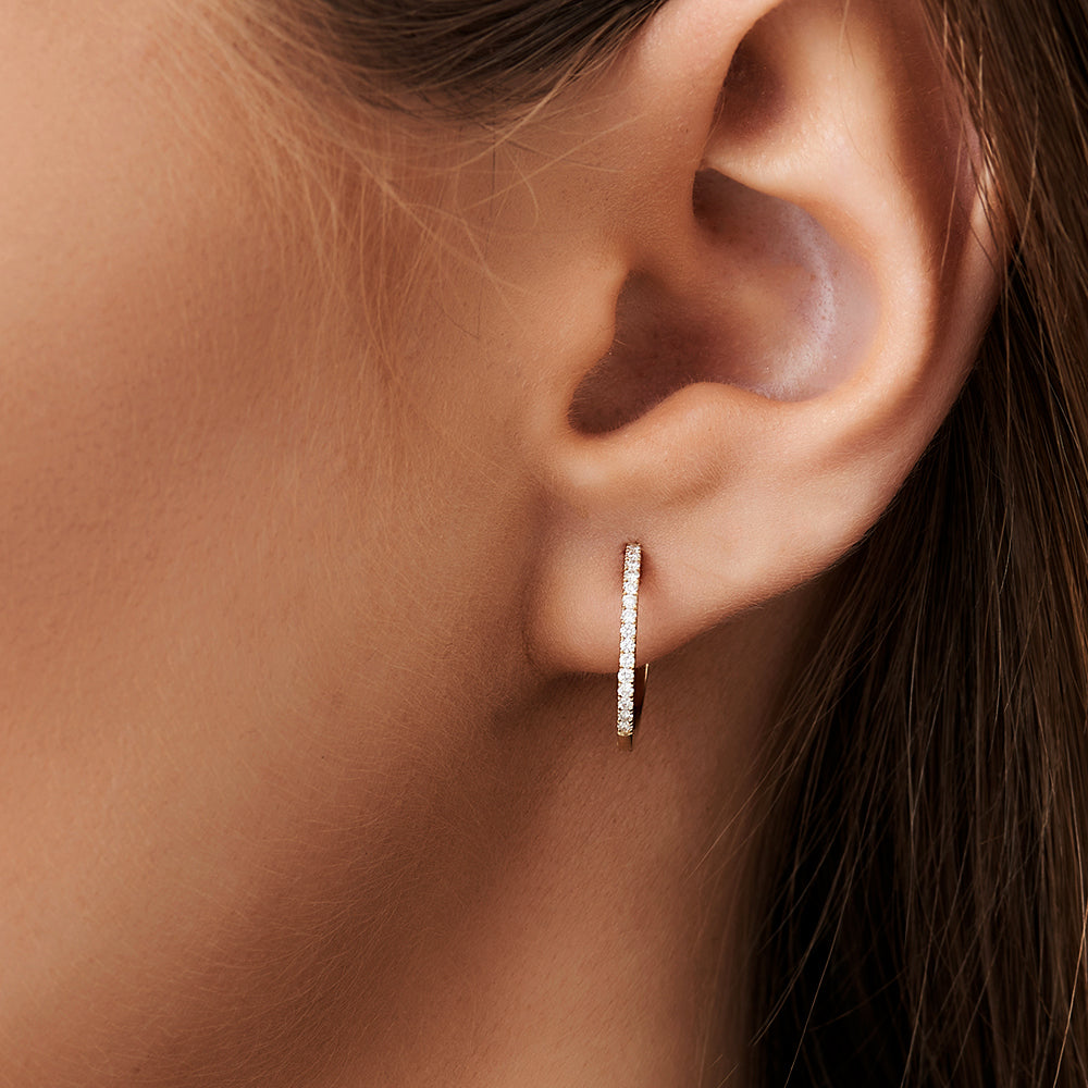 14k Medium Diamond Hoop Earrings - Geum Jewels