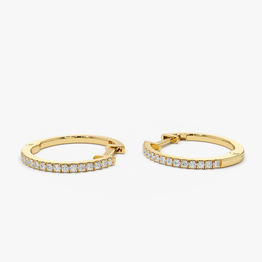 14k Medium Diamond Hoop Earrings - Geum Jewels