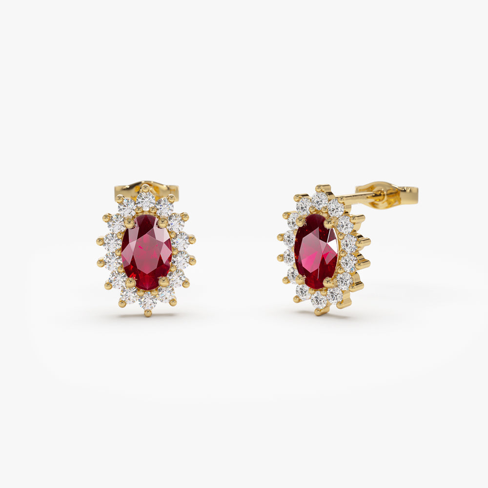 14k Oval Cut Ruby Earrings with Diamonds - Geum Jewels