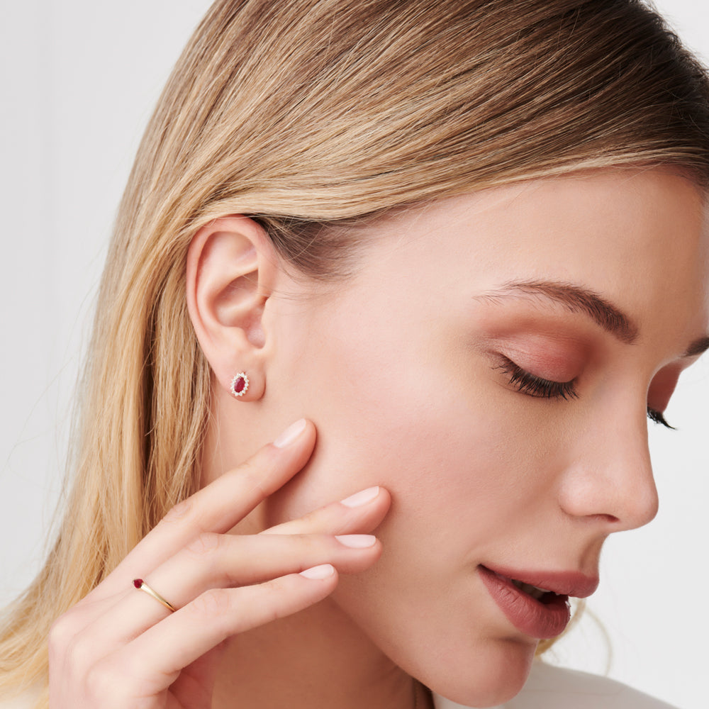14k Oval Cut Ruby Earrings with Diamonds - Geum Jewels
