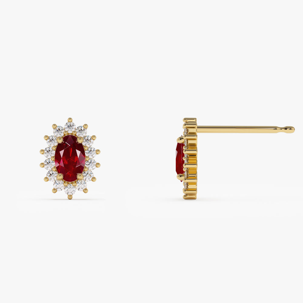 14k Oval Cut Ruby Earrings with Diamonds - Geum Jewels