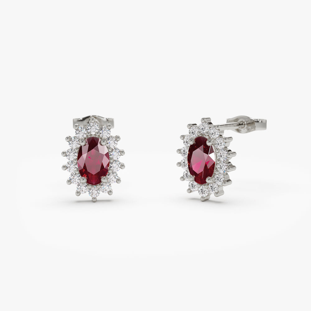 14k Oval Cut Ruby Earrings with Diamonds - Geum Jewels