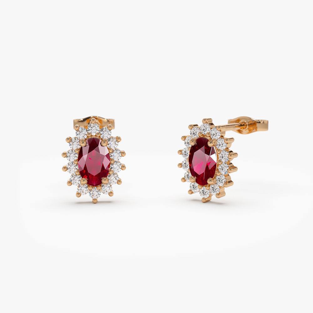 14k Oval Cut Ruby Earrings with Diamonds - Geum Jewels