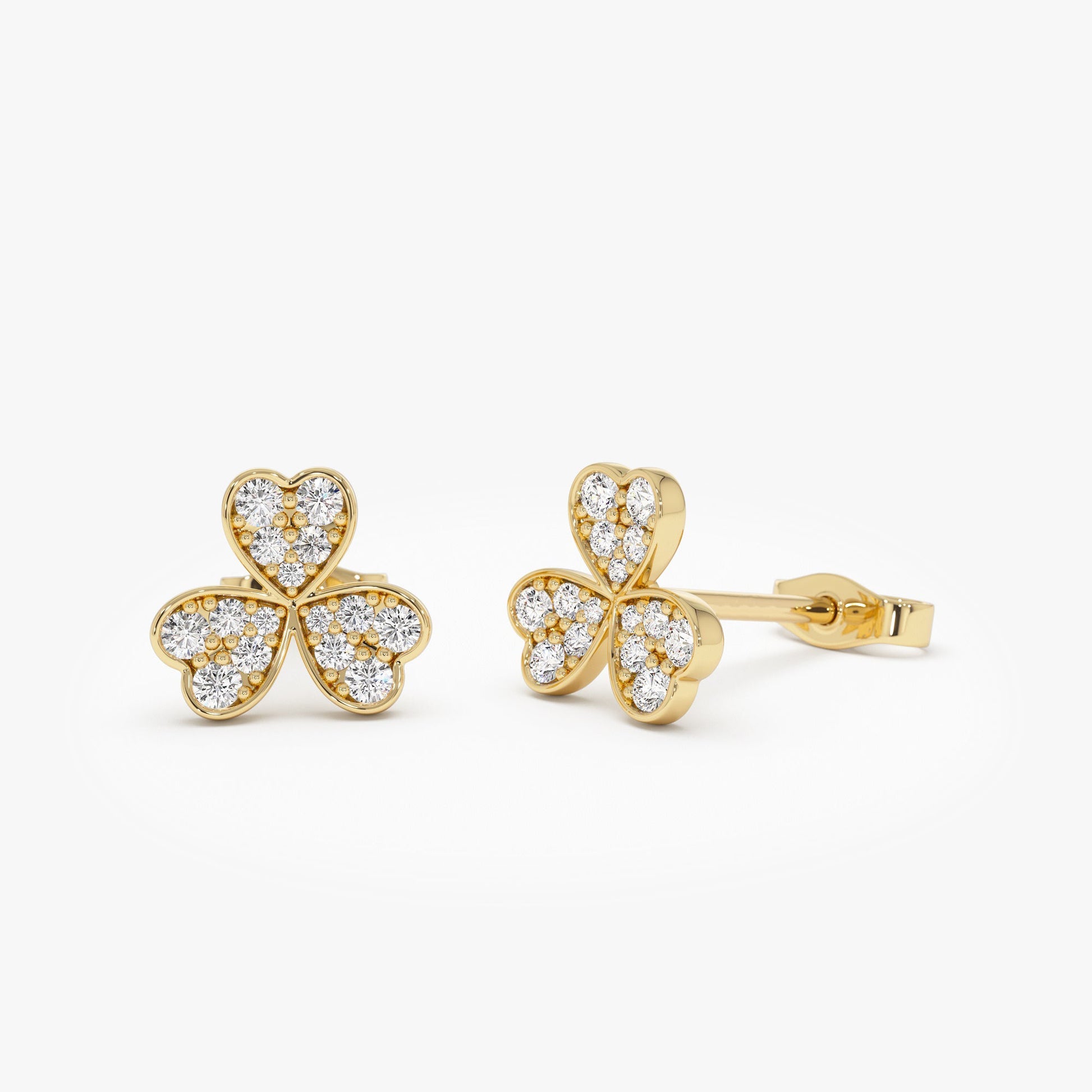 14K Pave Clover Diamond Earrings - Geum Jewels