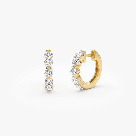 14k Shared Prong Diamond Hoops - Geum Jewels