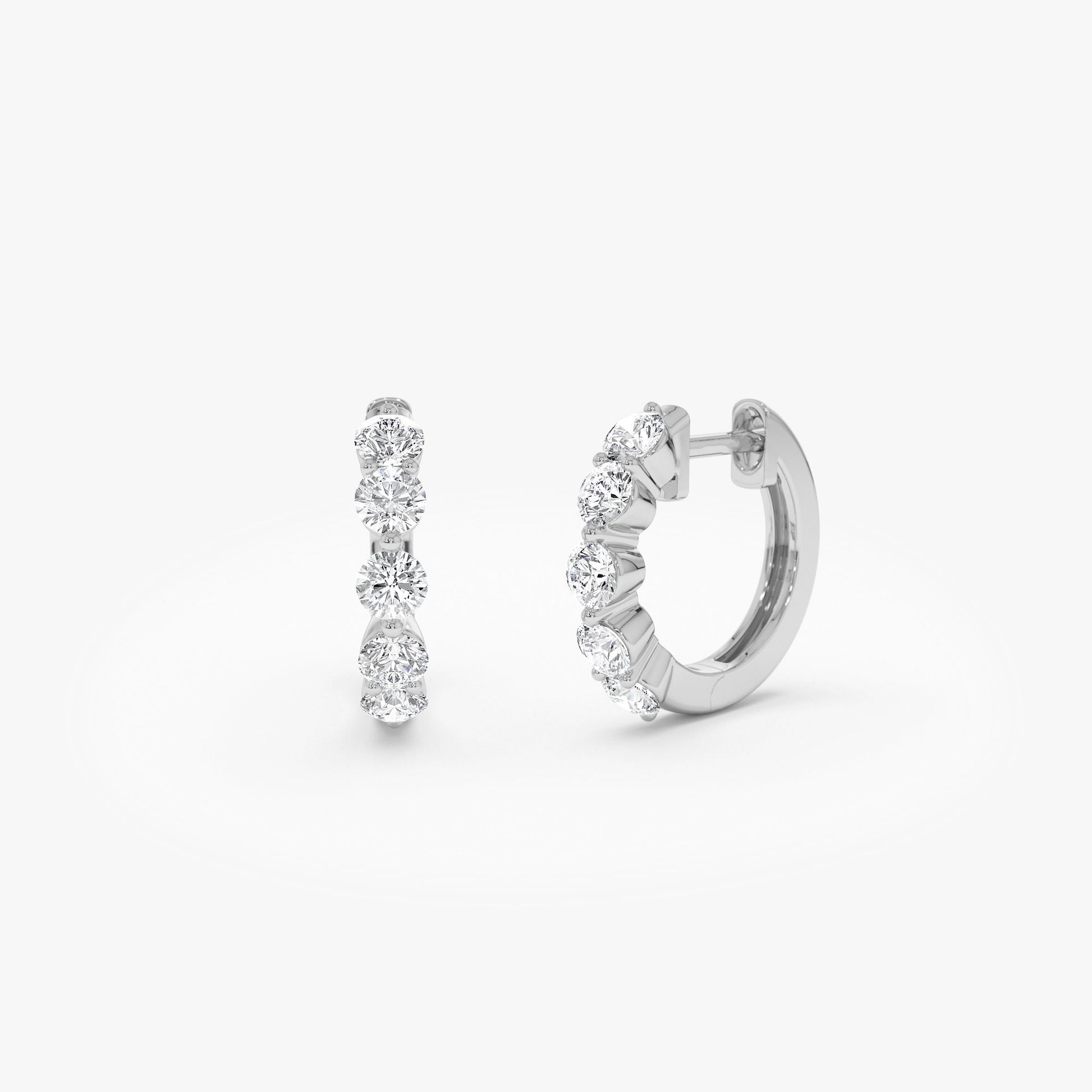 14k Shared Prong Diamond Hoops - Geum Jewels