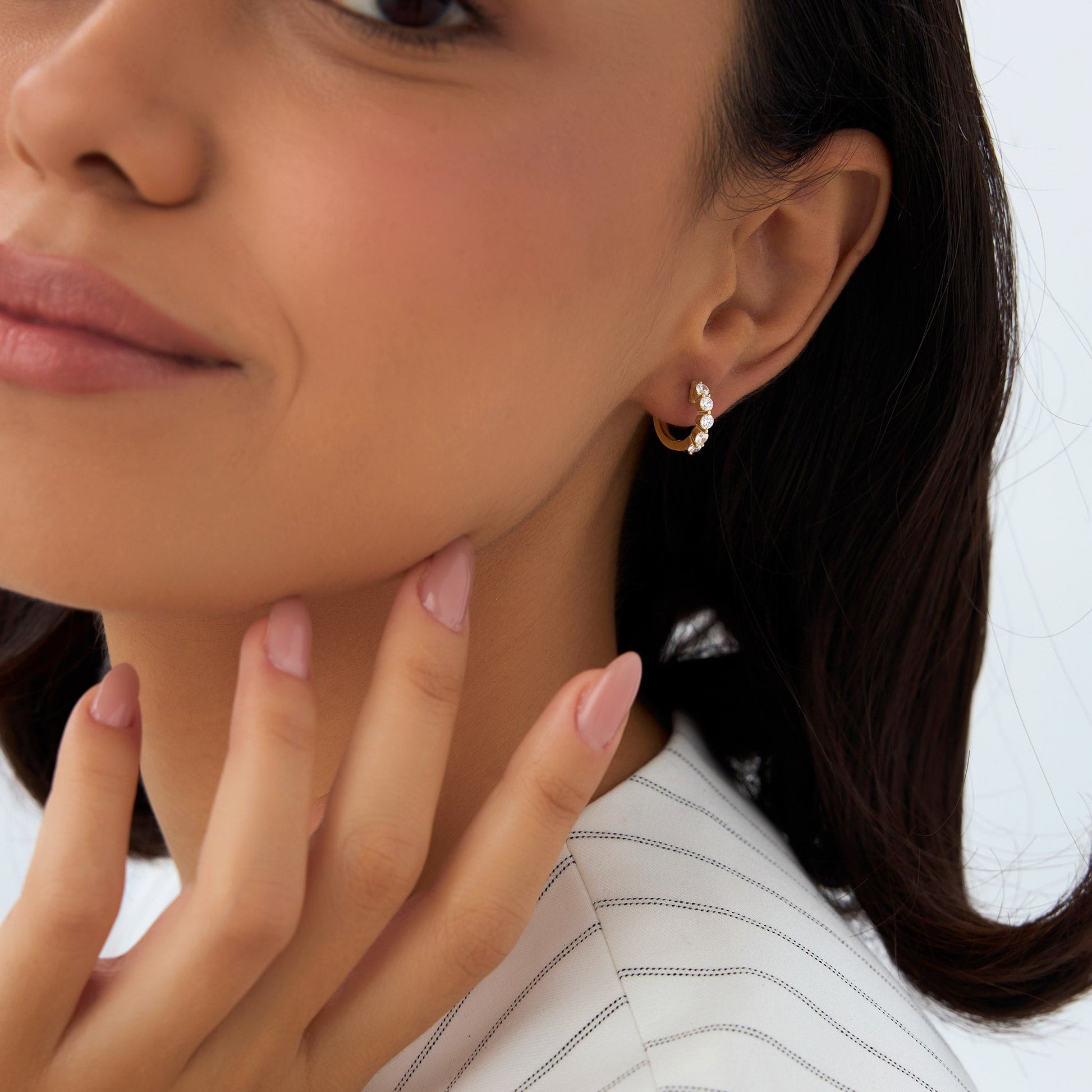 14k Shared Prong Diamond Hoops - Geum Jewels