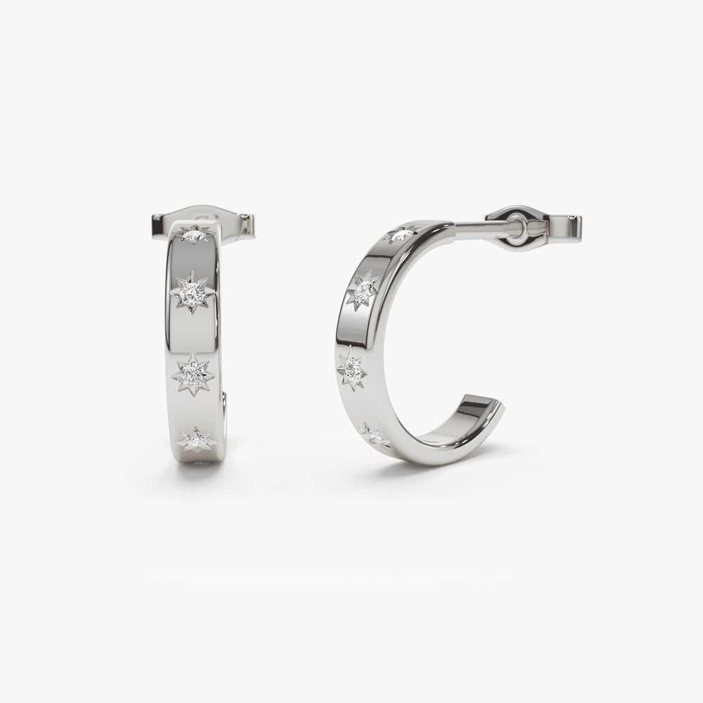14k Starsetting Minimal Diamond Hoops - Geum Jewels