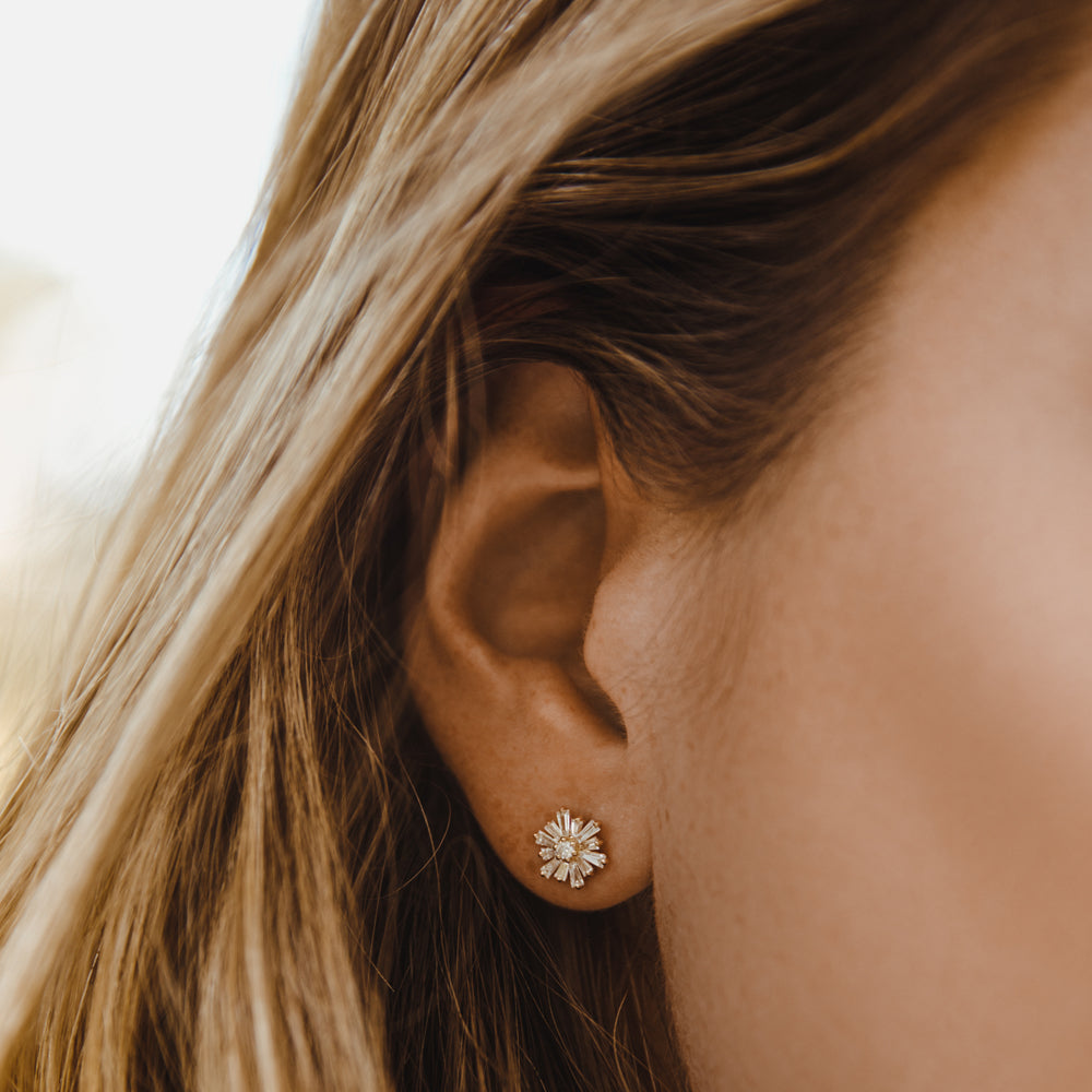 14k Tapered Baguette Unique Diamond Earrings - Geum Jewels