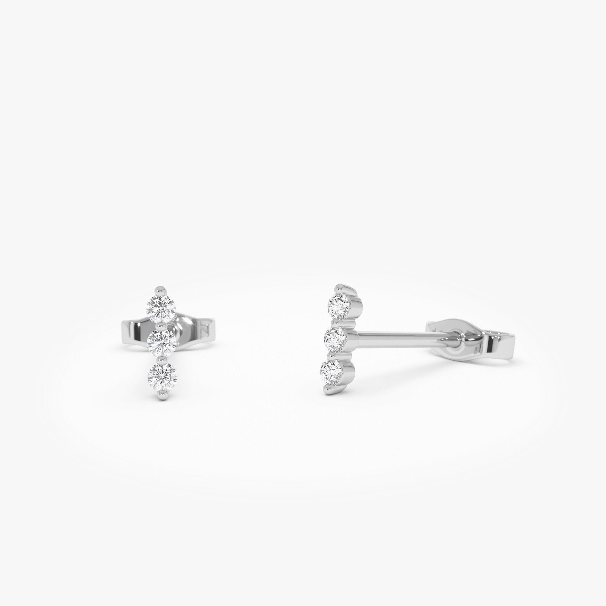 14K Triple Diamond Bar Stud Earrings - Geum Jewels