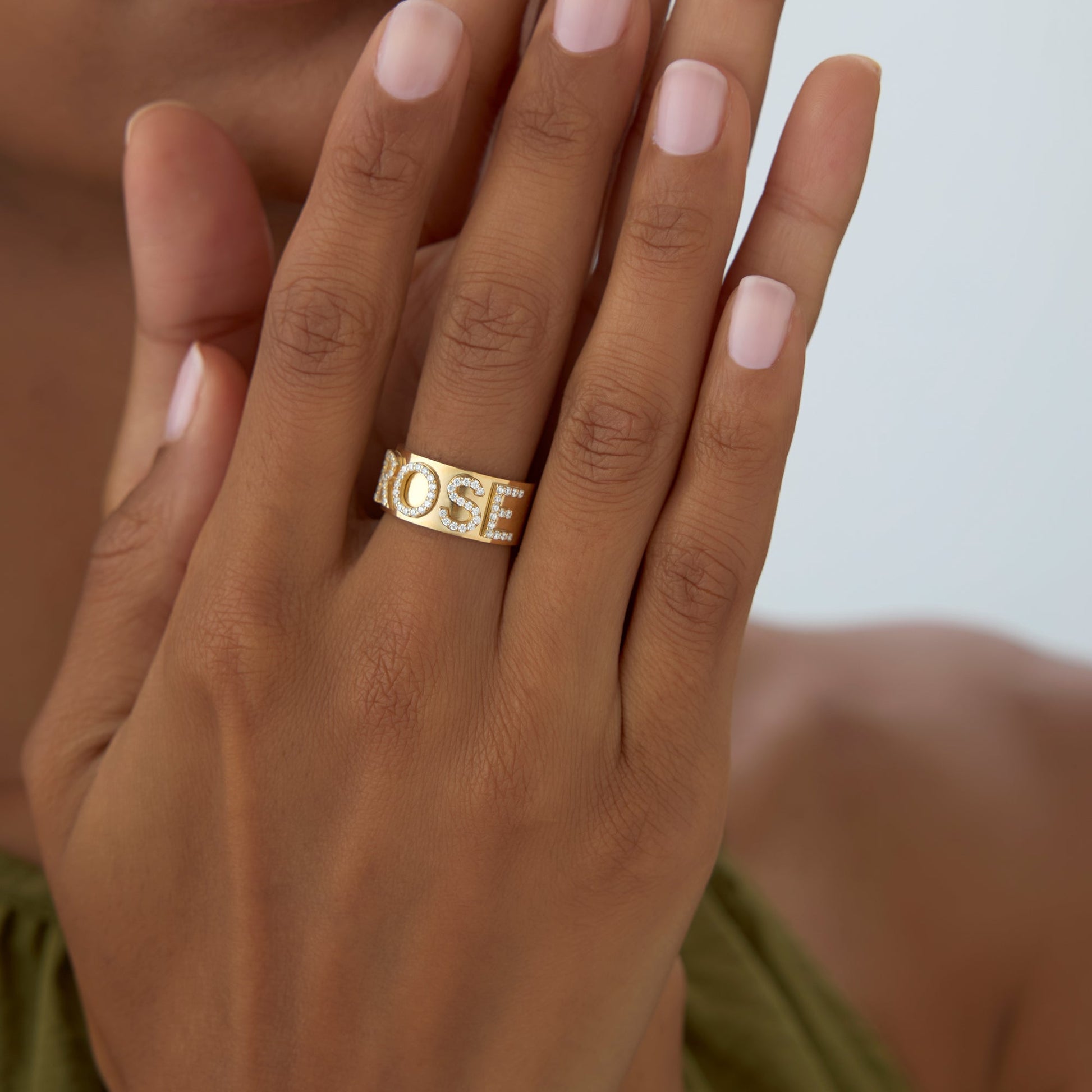 14K Chunky Diamond Name Band