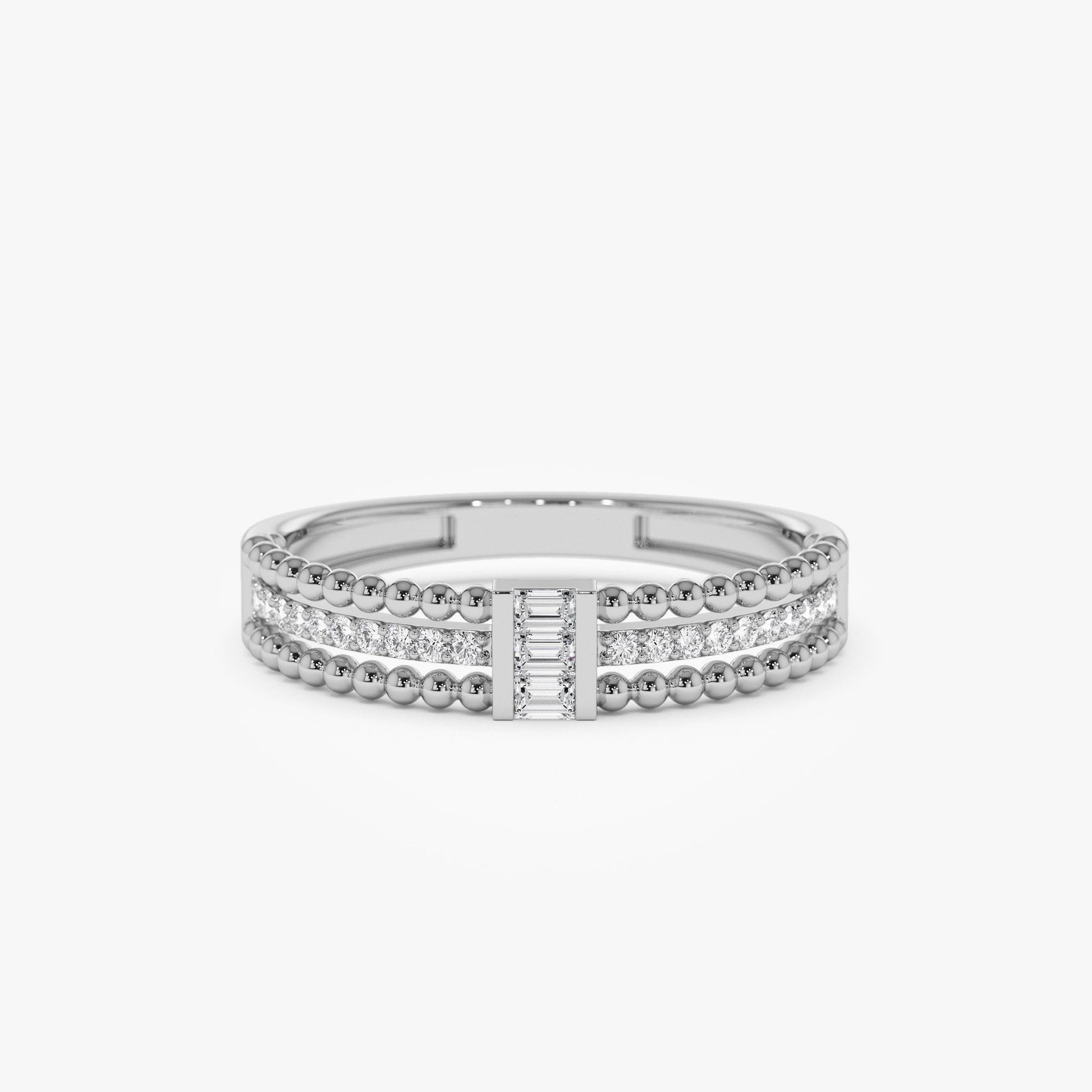 14k Beaded Baguette and Round Diamond Ring - Geum Jewels